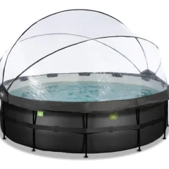 Exit - Piscina Black Leather diámetro 488 x 122 cm con filtro de arena, cúpula y bomba de calor*Exit Toys Hot