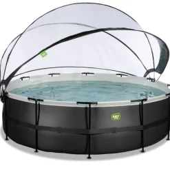 Exit - Piscina Black Leather diámetro 488 x 122 cm con filtro de arena, cúpula y bomba de calor*Exit Toys Hot