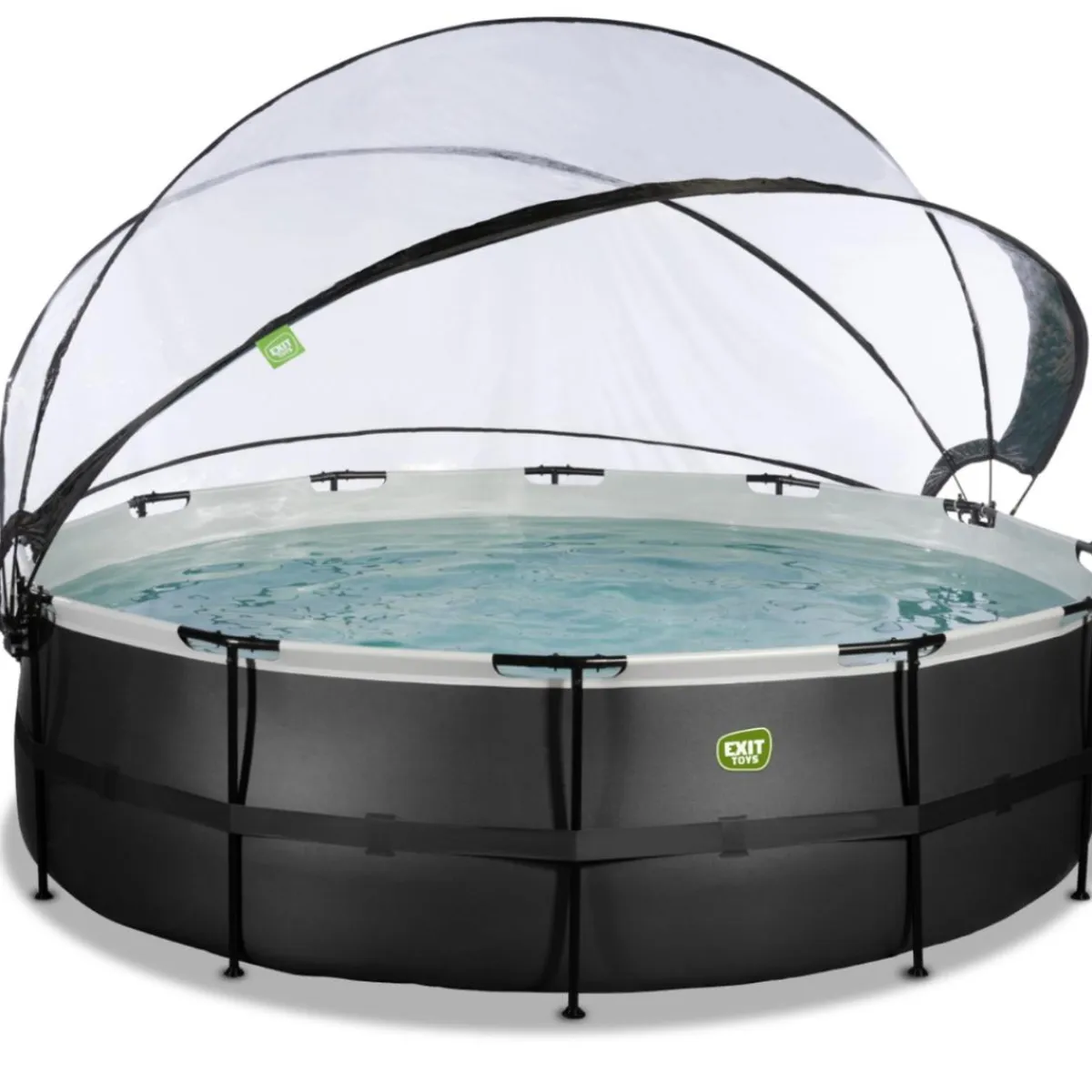 Exit - Piscina Black Leather diámetro 488 x 122 cm con filtro de arena, cúpula y bomba de calor*Exit Toys Hot