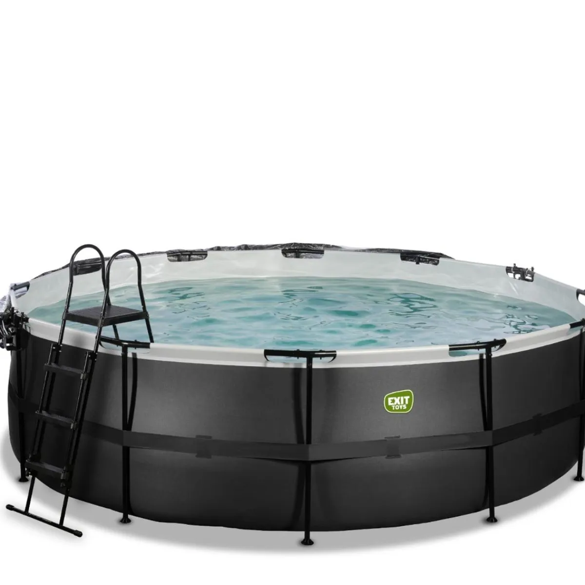 Exit - Piscina Black Leather diámetro 488 x 122 cm con filtro de arena, cúpula y bomba de calor*Exit Toys Hot