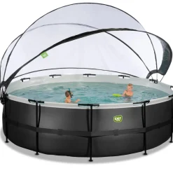 Exit - Piscina Black Leather diámetro 488 x 122 cm con filtro de arena, cúpula y bomba de calor*Exit Toys Hot