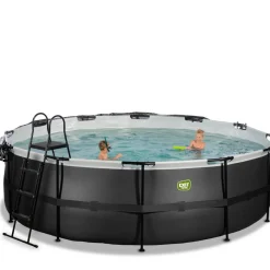 Exit - Piscina Black Leather diámetro 488 x 122 cm con filtro de arena, cúpula y bomba de calor*Exit Toys Hot