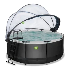 Exit - Piscina Black Leather diámetro 360 x 122 cm con filtro de arena, cúpula y bomba de calor*Exit Toys Sale
