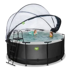 Exit - Piscina Black Leather diámetro 360 x 122 cm con filtro de arena, cúpula y bomba de calor*Exit Toys Sale