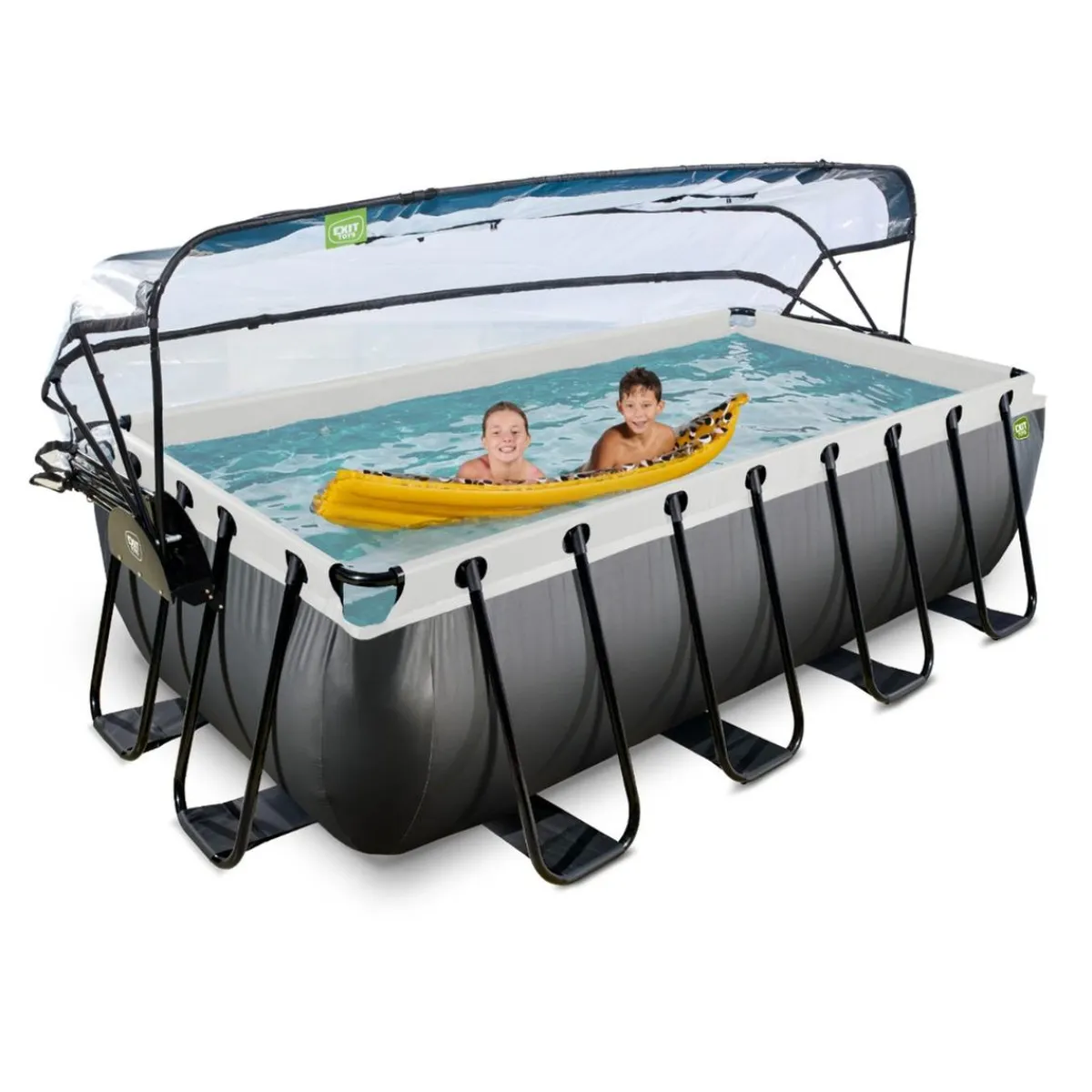 Exit - Piscina Black Leather 400 x 200 x 100 cm con filtro de arena, cúpula y bomba de calor*Exit Toys New