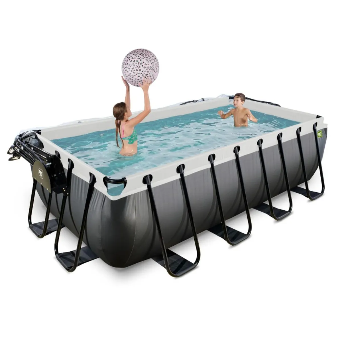 Exit - Piscina Black Leather 400 x 200 x 100 cm con filtro de arena, cúpula y bomba de calor*Exit Toys New