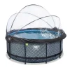 Exit - Piscina Stone efecto piedra gris diámetro 360 x 122 cm con filtro de arena, cúpula transparente y bomba de calor*Exit Toys Online