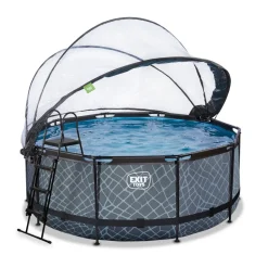 Exit - Piscina Stone efecto piedra gris diámetro 360 x 122 cm con filtro de arena, cúpula transparente y bomba de calor*Exit Toys Online