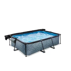 Online Exit - Piscina Stone efecto piedra gris 220 x 150 x 65 cm con filtro y toldo negro Piscinas|Juguetes De Verano