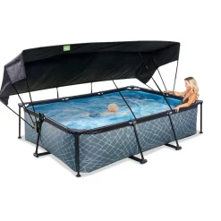Online Exit - Piscina Stone efecto piedra gris 300 x 200 x 65 cm con filtro y toldo negro Piscinas|Juguetes De Verano