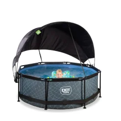 Outlet Exit - Piscina Stone efecto piedra gris diámetro 244 x 76 cm con filtro y toldo negro Piscinas|Juguetes De Verano