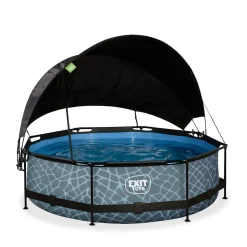 Exit - Piscina Stone efecto piedra gris diámetro 300 x 76 cm con filtro y toldo negro*Exit Toys Hot