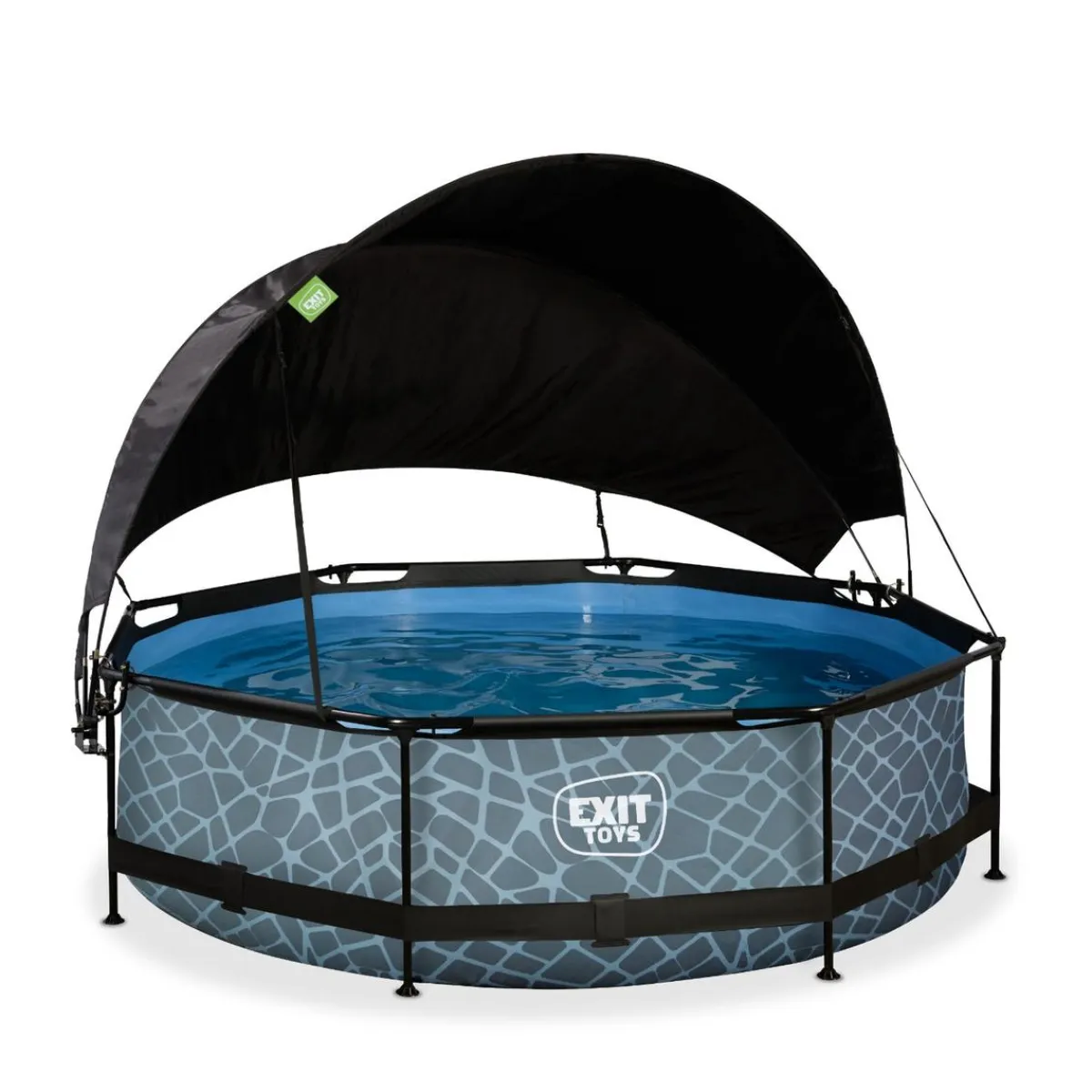Exit - Piscina Stone efecto piedra gris diámetro 300 x 76 cm con filtro y toldo negro*Exit Toys Hot