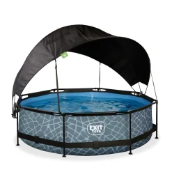 Exit - Piscina Stone efecto piedra gris diámetro 300 x 76 cm con filtro y toldo negro*Exit Toys Hot
