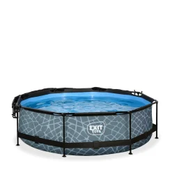 Exit - Piscina Stone efecto piedra gris diámetro 300 x 76 cm con filtro y toldo negro*Exit Toys Hot