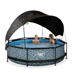 Exit - Piscina Stone efecto piedra gris diámetro 300 x 76 cm con filtro y toldo negro*Exit Toys Hot