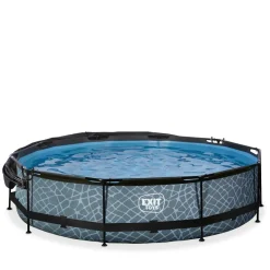 New Exit - Piscina Stone efecto piedra gris diámetro 360 x 76 cm con filtro y toldo negro Piscinas|Juguetes De Verano