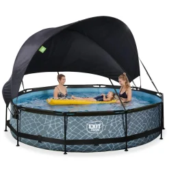 New Exit - Piscina Stone efecto piedra gris diámetro 360 x 76 cm con filtro y toldo negro Piscinas|Juguetes De Verano