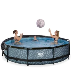 New Exit - Piscina Stone efecto piedra gris diámetro 360 x 76 cm con filtro y toldo negro Piscinas|Juguetes De Verano