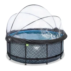 Exit - Piscina Stone efecto piedra gris diámetro 360 x 122 cm con filtro de arena y cúpula transparente*Exit Toys New