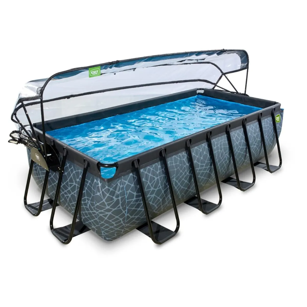 Exit - Piscina Stone gris 400 x 200 x 100 cm con filtro de arena, cúpula y bomba de calor*Exit Toys Discount
