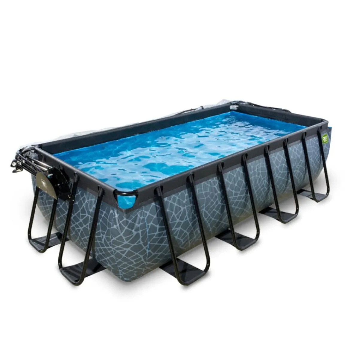 Exit - Piscina Stone gris 400 x 200 x 100 cm con filtro de arena, cúpula y bomba de calor*Exit Toys Discount