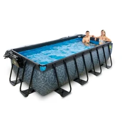 Exit - Piscina Stone gris 400 x 200 x 100 cm con filtro de arena, cúpula y bomba de calor*Exit Toys Discount