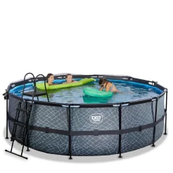 Exit - Piscina Stone gris diámetro 427 x 122 cm con filtro de arena, cúpula y bomba de calor*Exit Toys Clearance