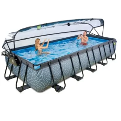 Exit - Piscina Stone gris 540 x 250 x 100 cm con filtro de arena y cúpula*Exit Toys Clearance