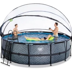 Clearance Exit - Piscina Stone gris diámetro 450 x 122 cm con filtro de arena, cúpula y bomba de calor Juguetes De Verano|Piscinas