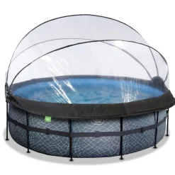 Exit - Piscina Stone gris diámetro 427 x 122 cm con filtro de arena y cúpula Piscinas|Juguetes De Verano