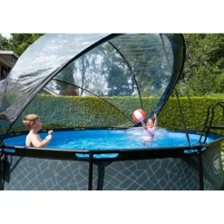 Exit - Piscina Stone gris diámetro 427 x 122 cm con filtro de arena y cúpula Piscinas|Juguetes De Verano
