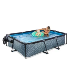 Hot EXIT - Piscina Stone rectangular gris con cúpula y bomba de filtro 300 x 200 x 65 cm Piscinas|Juguetes De Verano