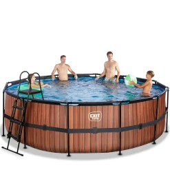 Hot Exit - Piscina Wood efecto madera diámetro 450 x 122 cm con filtro de arena Piscinas|Juguetes De Verano