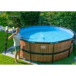 Hot Exit - Piscina Wood efecto madera diámetro 450 x 122 cm con filtro de arena Piscinas|Juguetes De Verano