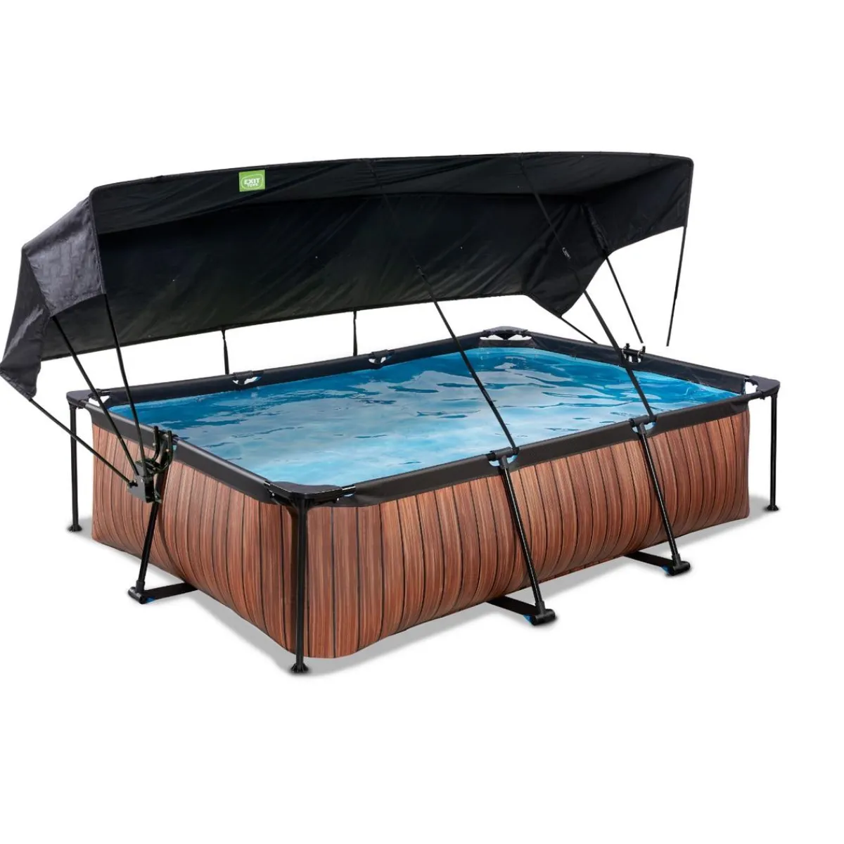 Exit - Piscina Wood efecto madera 300 x 200 x 65 cm con filtro y toldo negro*Exit Toys