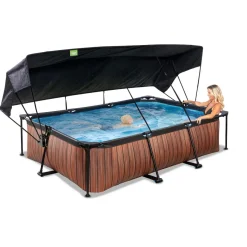 Exit - Piscina Wood efecto madera 300 x 200 x 65 cm con filtro y toldo negro*Exit Toys