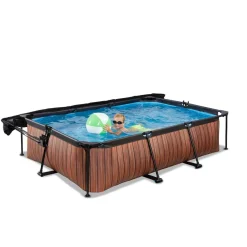 Exit - Piscina Wood efecto madera 300 x 200 x 65 cm con filtro y toldo negro*Exit Toys