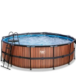 New Exit - Piscina Wood efecto madera diámetro 450 x 122 cm con filtro de arena y cúpula Piscinas|Juguetes De Verano