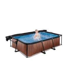 Online Exit - Piscina Wood efecto madera 220 x 150 x 65 cm con filtro y toldo negro Piscinas|Juguetes De Verano