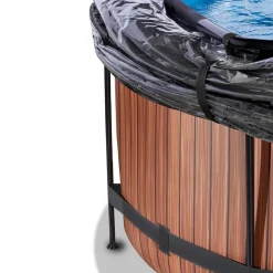 Exit - Piscina Wood efecto madera marrón diámetro 360 x 122 cm con filtro de arena y cúpula transparente*Exit Toys Discount