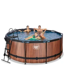 Exit - Piscina Wood efecto madera marrón diámetro 360 x 122 cm con filtro de arena y cúpula transparente*Exit Toys Discount