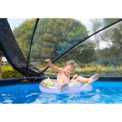 Exit - Piscina Wood efecto madera marrón diámetro 360 x 122 cm con filtro de arena y cúpula transparente*Exit Toys Discount