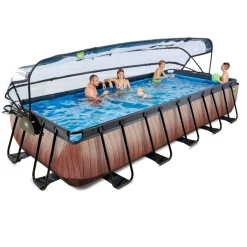 Exit - Piscina Wood efecto madera 540 x 250 x 100 cm con filtro de arena, cúpula y bomba de calor*Exit Toys Outlet