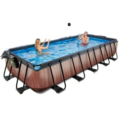 Exit - Piscina Wood efecto madera 540 x 250 x 100 cm con filtro de arena, cúpula y bomba de calor*Exit Toys Outlet