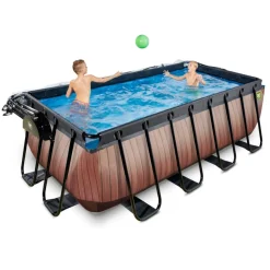 Hot Exit - Piscina Wood efecto madera 400 x 200 x 122 cm con filtro de arena, cúpula y bomba de calor Piscinas|Juguetes De Verano