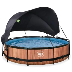 Exit - Piscina Wood efecto madera diámetro 360 x 76 cm con filtro y toldo negro*Exit Toys Online