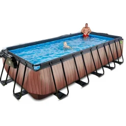 Exit - Piscina Wood efecto madera 540 x 250 x 122 cm con filtro de arena, cúpula y bomba de calor*Exit Toys Hot