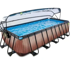 New Exit - Piscina Wood efecto madera 540 x 250 x 122 cm con filtro de arena y cúpula Piscinas|Juguetes De Verano