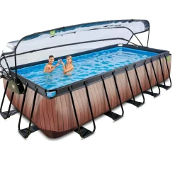 New Exit - Piscina Wood efecto madera 540 x 250 x 122 cm con filtro de arena y cúpula Piscinas|Juguetes De Verano